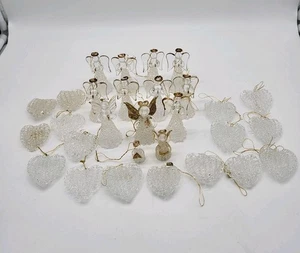 Large Lot Hand Spun Glass Angels Hearts 29 Ornaments Intricate Christmas Vtg - Picture 1 of 16