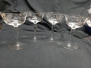 Set Of 4 Clear Crystal Champagne/ Tall Sherbet 5 3/4" Floral Etched - Picture 1 of 10