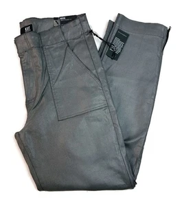 Kut From The Kloth Reese Ankle Straight Gray Coated Pants 12 Mid-Rise Zippers - Picture 1 of 9