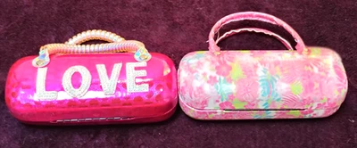 Love, Pink Floral Eyewear Eyeglasses Hard Case with handles lot of 2 Sparkle - Image 1 of 4