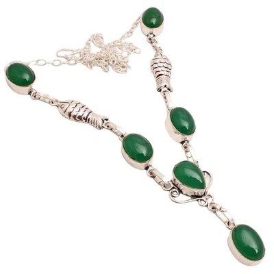 Collana Gioielli Fatti a Mano Pietra Preziosa Onice Verde Placcata Argento... - Immagine 1 di 3