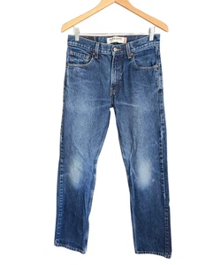 Jeans Vintage Levis 505 Straight Regular Fit Uomo 30x34*32 Blu Scuro Lt Distress Fade - Foto 1 di 13