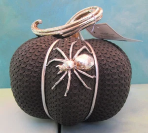 Martha Stewart Black Pumpkin w Silver Spider & Stem Cable Knit Textured Resin - Picture 1 of 7