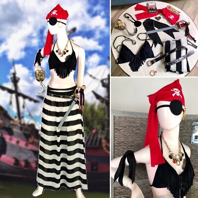 12 Шт пиратский пират Венч костюм черный/белый в полоску макси юбка череп ремень меч - Изображение 1 из 4
