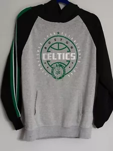 NBA Boston Celtics Mens Med Hoodie, Gray w/Black hood/slev & Green/white stripes - Picture 1 of 8