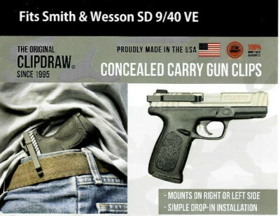 Clipdraw Belt Clip for Smith & Wesson SDVE 9mm or .40 IWB OWB Black Ambi Holster - Image 1 of 4