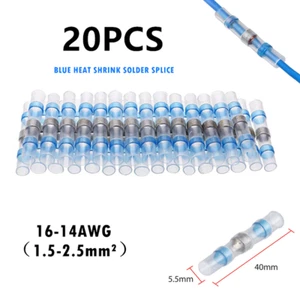 20X Blue Solder Seal Sleeve Heat Shrink Wire Butt Connectors 16-14AWG Waterproof - Picture 1 of 10