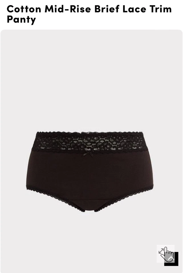 *NIP* Torrid Cotton Mid Rise Brief Lace Trim Panty Size 2 Black On Black - Image 1 of 4