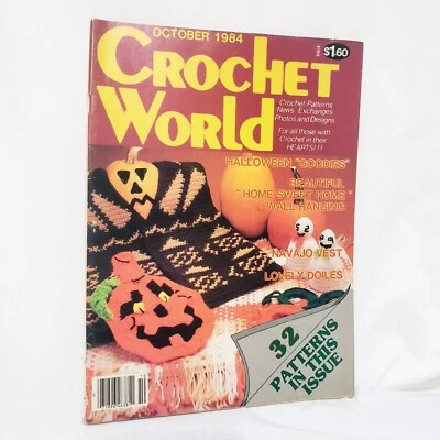 Crochet World Magazine Halloween Oct 1984 Navajo Vest Jack o Lantern Doilies - Image 1 of 4