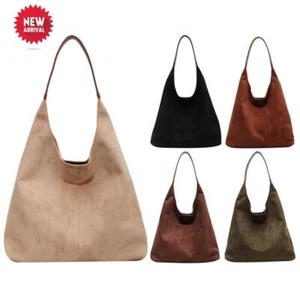 Women Suede Shoulder Bag Tote Handbag Retro Bucket Bag Top Handle Bag - Picture 1 of 24