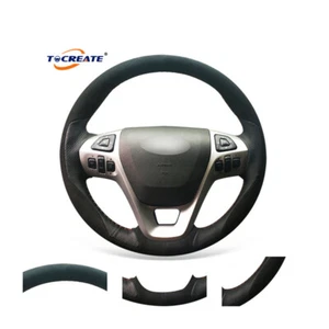 Black Suede Genuine Leather Steering Wheel Cover for Ford Edge Explorer #Q017 - Bild 1 von 10