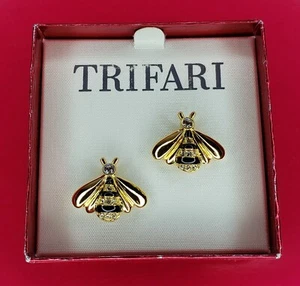 Trifari Bumble Bee Brooch Pin Set of 2 Rhinestone Gold Tone Vintage - Picture 1 of 4