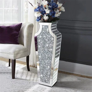 Floor Vase Crushed Diamond Mirrored Tall Vase for Pampas Grass Artificial Flower - Picture 1 of 16