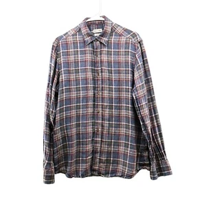 Massimo Dutti 100% Leinen Langarm Hemd Herren L blau kariert Button Down - Bild 1 von 10