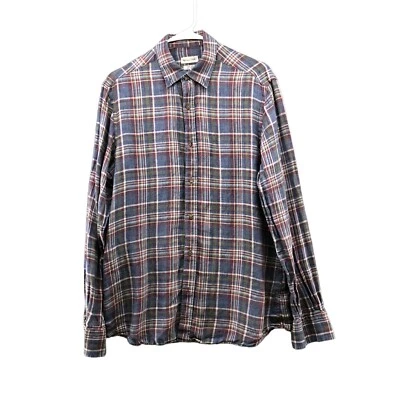 Camisa Massimo Dutti 100 % lino manga larga para hombre L azul a cuadros con botones Foto 1 de 4