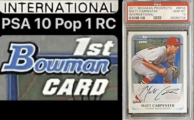 PSA 10 Pop 1 2011 Matt Carpenter 1st Bowman RC International SP eBay 1/1 Padres - Image 1 of 3