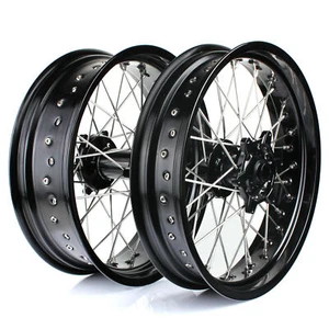 17x3.5/5.0 Supermoto Nero Ruote Cerchi per Stark Varg Alpha 80HP / Standard 60HP - Foto 1 di 5