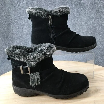 Khombu Boots Womens 7 M Lindsey Short Shearling Black Leather Faux Fur Buckled - Image 1 of 4