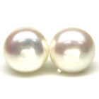 Pierre précieuse 9 mm. Boucles d'oreilles perles blanches argent 925 plaqué or blanc