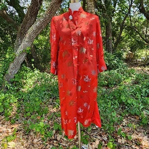 VTG 60s Solz Squirrel Chinese Satin Floral Brocade Jacket Red Frog Closure 34 - Picture 1 of 21