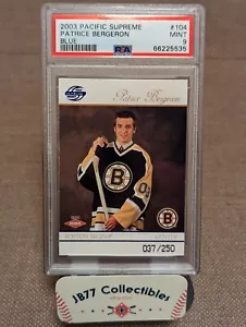 2003-04 Pacific Supreme #104 Patrice Bergeron Blue JERSEY NUMBER! RC PSA 9 MINT - Picture 1 of 2