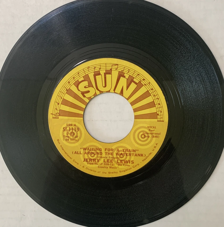 45 rpm Vintage 7” Vinyl Single Hit Record Jerry Lee Lewis - Waiting For A Train - Image 1 of 1
