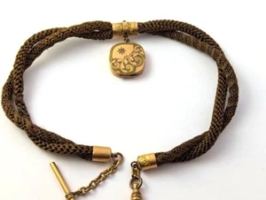 Civil War Era Mourning Necklace with Locket, 1800's Vintage Jewelry - Picture 1 of 3