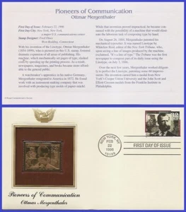USA1 #3062 U/A GOLDEN REPLICA FDC   Ottmar Mergenthaler Pioneer of Communication - Picture 1 of 1