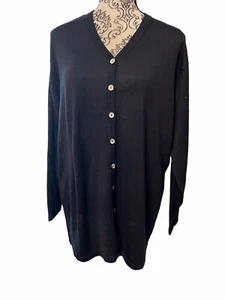 NWT Liz Claiborne Women’s Size 2X Navy Blue 100% Silk Button Up V-Neck Cardigan - Picture 1 of 10