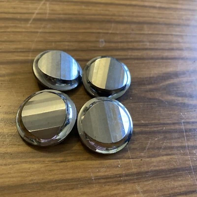 Victorian set of 4  french jet black glass Silvered Front 27mm button - - Image 1 of 4