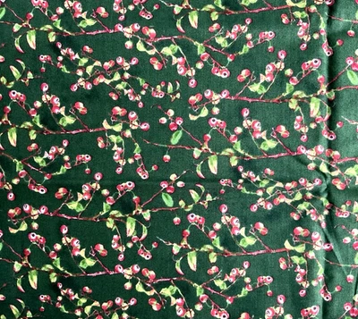 Cotton holiday fabric 2 yards holly berry branches Jane Shasky David Textiles - Image 1 of 4