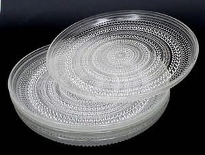 iittala 4x Kastehelmi Tauperle piatto da portata vetro trasparente Ø 24,7 cm Oiva Toikka anni 70 - Foto 1 di 3