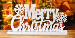 Tischdeko Frohe Weihnachten aus Holz, eleganter Holzausschnitt mit Glitzer, Holz... - Bild 1 von 7