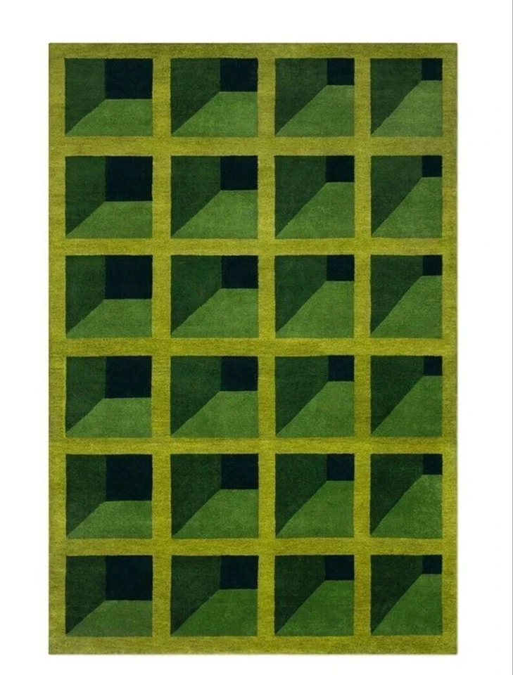 Alfombras verdes acolchadas a mano para salón hechas a mano 100% lana acolchadas a mano diseñador Foto 1 de 3