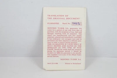 Tudor model 94613 Translation papers  - 1986 - Ref 584.07.25.9.1986 - Image 1 of 4