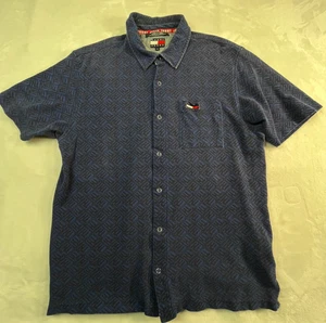 Tommy Jeans Herren L Hemd Druckknopfleiste blau TH Print 100% Baumwolle - Bild 1 von 9