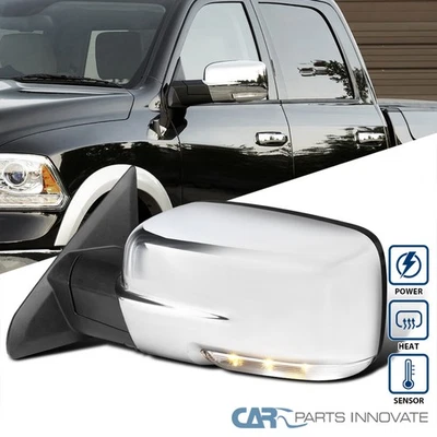 Left Fits 2013-2019 Dodge Ram 1500 Chrome Power Heated+LED Signal Side Mirror - Image 1 of 4