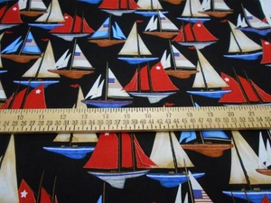 34" Kaufman Red White & Blue Sailboats Fabric - Picture 1 of 1