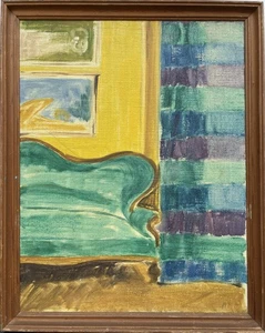 Interno Impressionista Con Divano Biedermeier Verde Dipinto A Olio - Bild 1 von 14