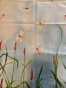 Clothworks Cecile What Water Lilies Blue/Green Cattails and Dragonflies 36 x 44” - Picture 1 of 3