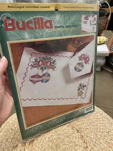 Bucilla Stamped Cross Stitch Christmas Baubles Napkin and Placement Set #84285 - Picture 1 of 4