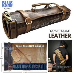 Real Leather Chef Knife Roll Storage Bag Adjustable Strap Trip/Camping Tool Case - Picture 1 of 6