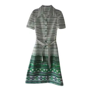 HERMOSO VESTIDO VINTAGE A RAYAS VERTICALES VERDE/BLANCO/AZUL MARINO - Imagen 1 de 4