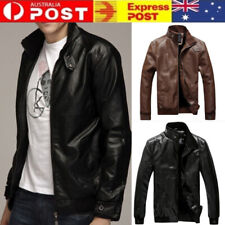 Men Leather Jacket Biker Motorcycle Jacket Punk Coat Stand Collar Zipper Outwear
