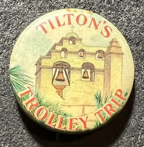 1908-09 1 1/4" WHITEHEAD & HOAG TILTON'S TROLLEY TRIP (PASADENA CA) PINBACK - Picture 1 of 2