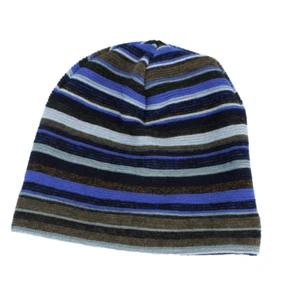 Beanie Strickmütze Damen Herren Mütze mehrfarbig blau reine Wolle - Picture 1 of 1