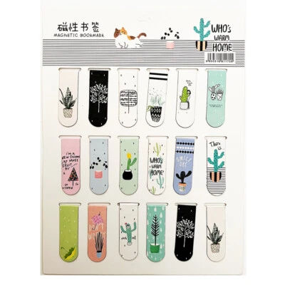 BARGAINS EXPRESS UK 18pc Cute Cactus Plants Flowers Magnetic Bookmarks For Books Markers With Magnet