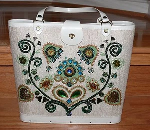 Vintage 1960`s "Jewel Tone" Label Canvas Tote Purse Handbag + How to Kit - Picture 1 of 12