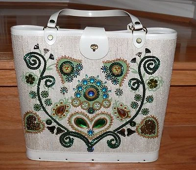 Vintage 1960`s "Jewel Tone" Label Canvas Tote Purse Handbag + How to Kit - Image 1 of 4