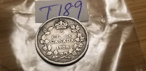 1908 Large 8 Variety Canada Silver 5 Cents Rare Coin idt189 Cover
